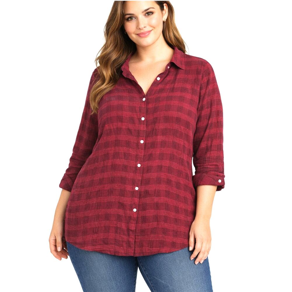 J. Jill Button Up Red and Black Houndstooth Large Top